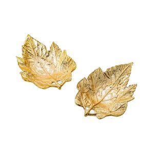 Classic Touch Set Of Metal Gold Leaf Shaped Dishes